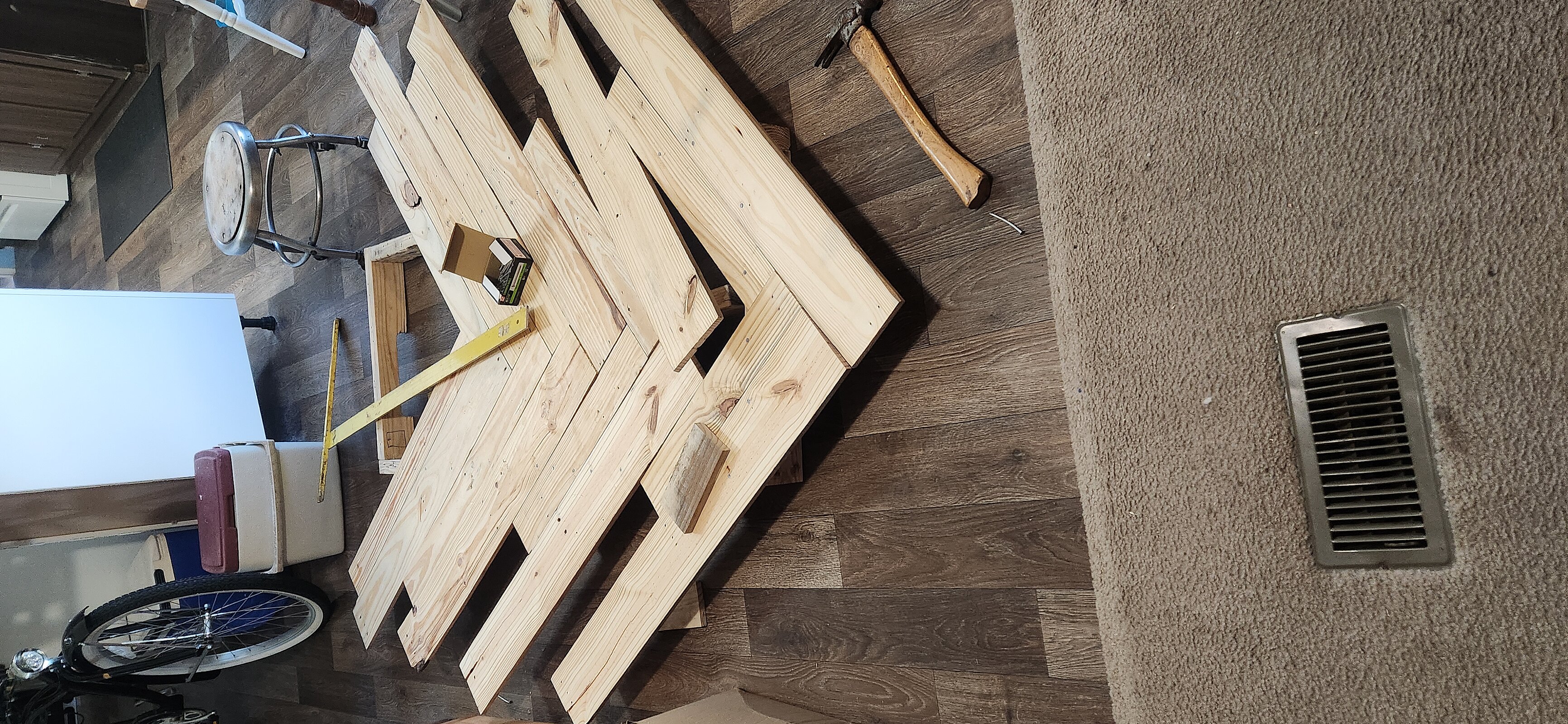 Reclaimed wood pallets selected for custom furniture building
